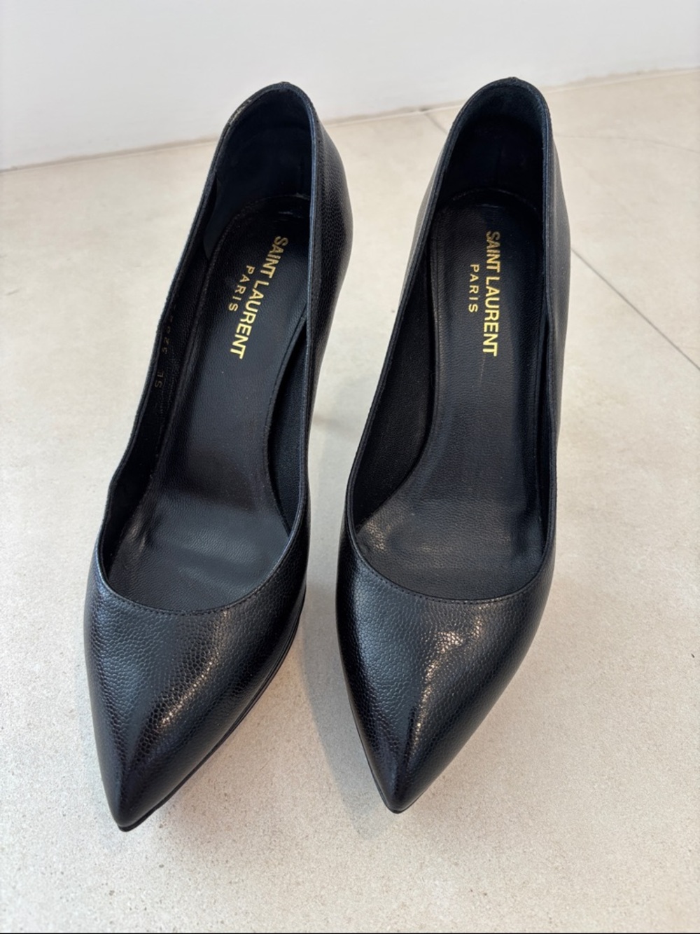 Saint Laurent Black Pointed Leather Heels